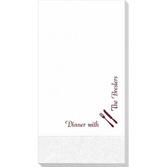 Corner Text with Fork and Knife Design Guest Towels